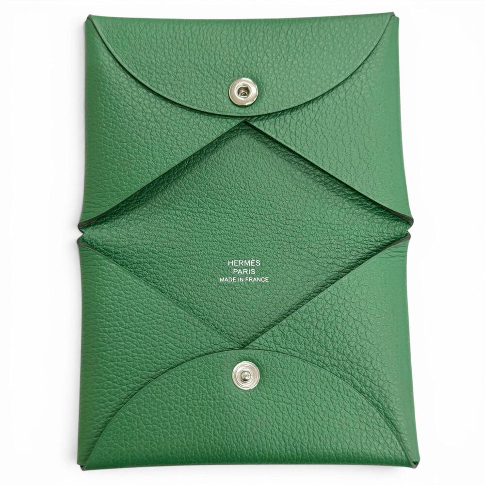 HERMES Calvi Veau Epsom Silver Hardware Business Card Holder/Card Case Green ... - Picture 6 of 9